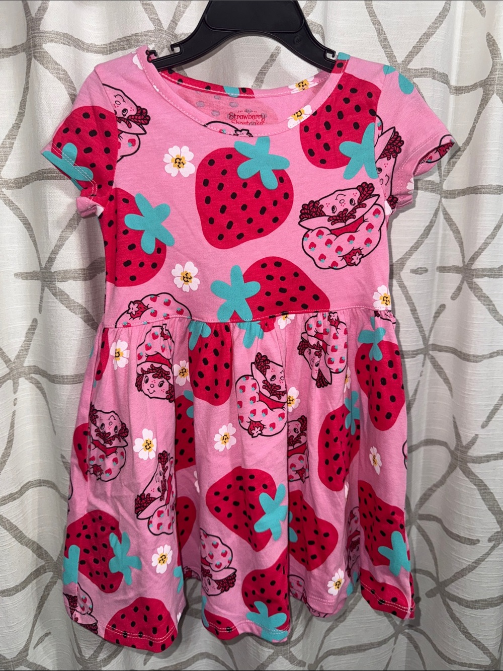 Girls' Pink Strawberry Print Casual Dress by (unknown)